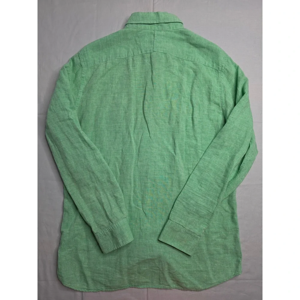 Banana Republic Shirt Men's Medium Green Linen Long Sleeve Button-Down Casual